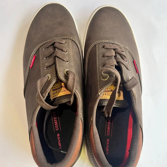 Levis Strauss slip on lace up shoes flat van style brown men 9 comfort tennishoe - Picture 3 of 8